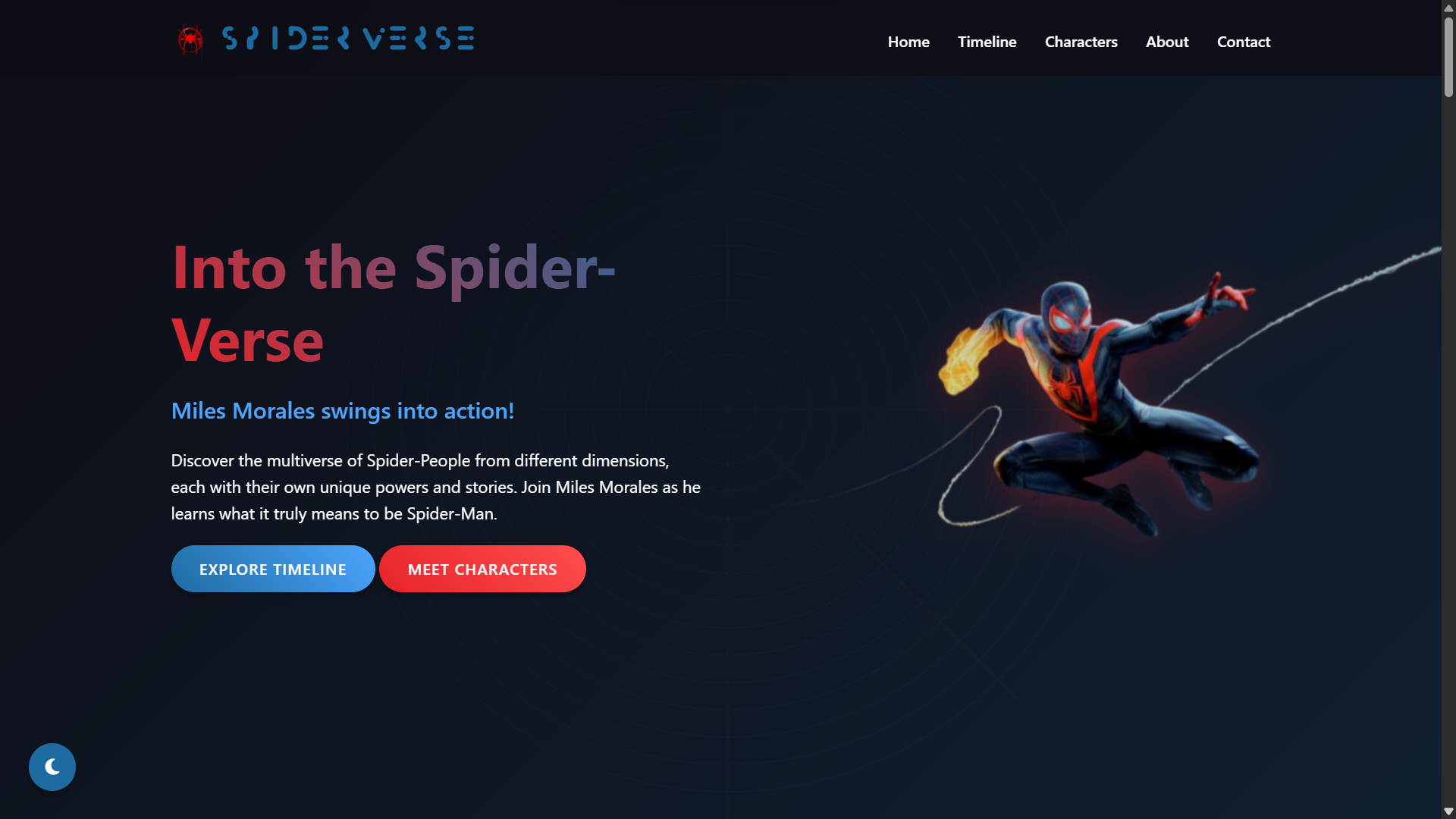 Spider Man themed website with interactive animations and modern design